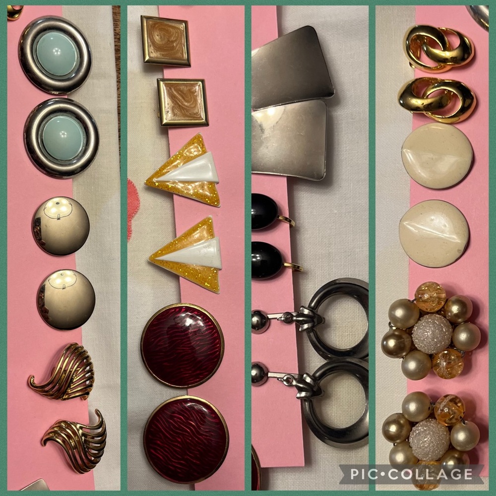 Vintage Clip-on Pre-1980s Colorful Earrings, 12 pairs, Christmas Gifts